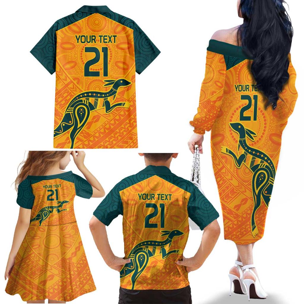 Custom Australia Rugby Family Matching Off The Shoulder Long Sleeve Dress and Hawaiian Shirt Summer Paris 2024