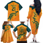 Custom Australia Rugby Family Matching Off The Shoulder Long Sleeve Dress and Hawaiian Shirt Summer Paris 2024