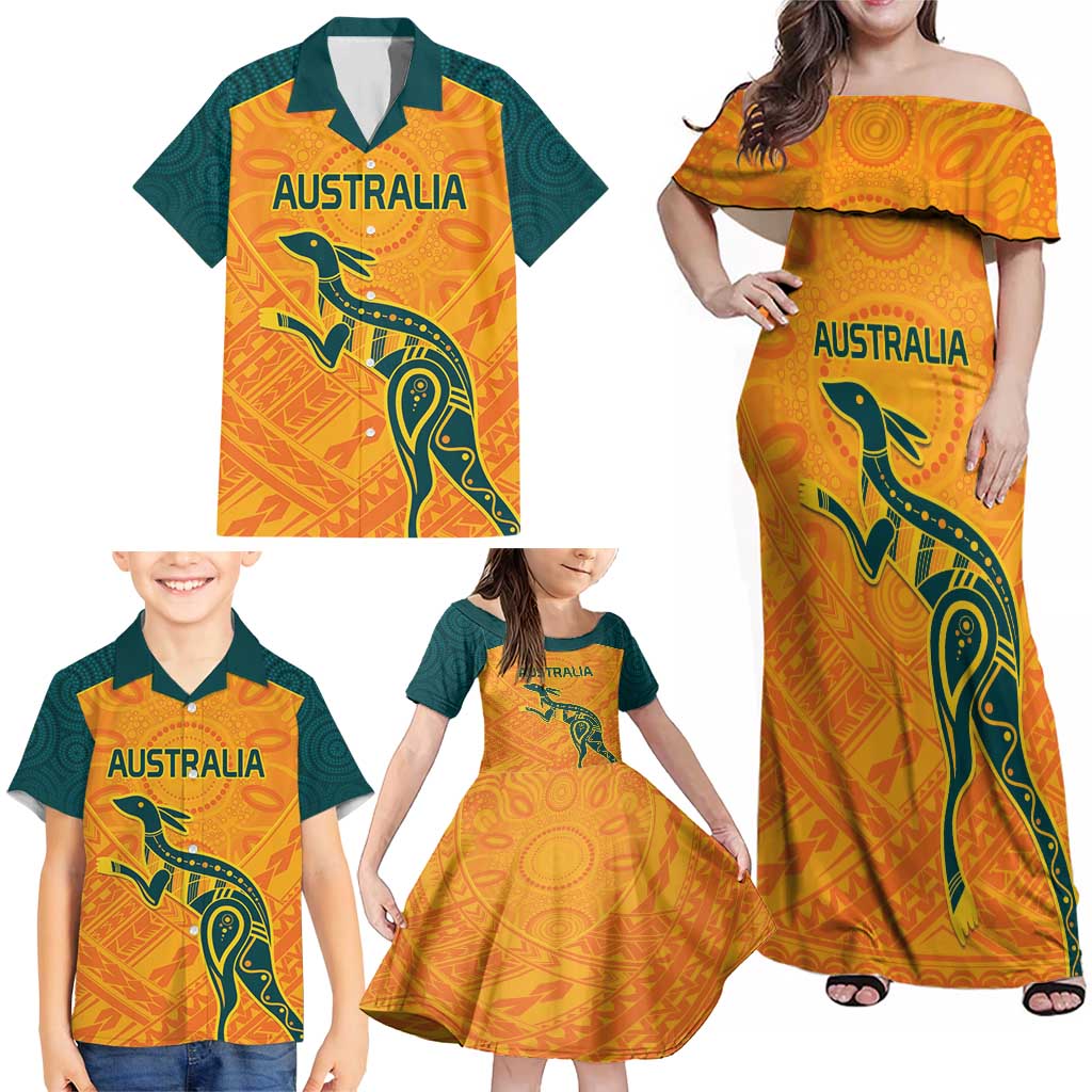 Custom Australia Rugby Family Matching Off Shoulder Maxi Dress and Hawaiian Shirt Summer Paris 2024