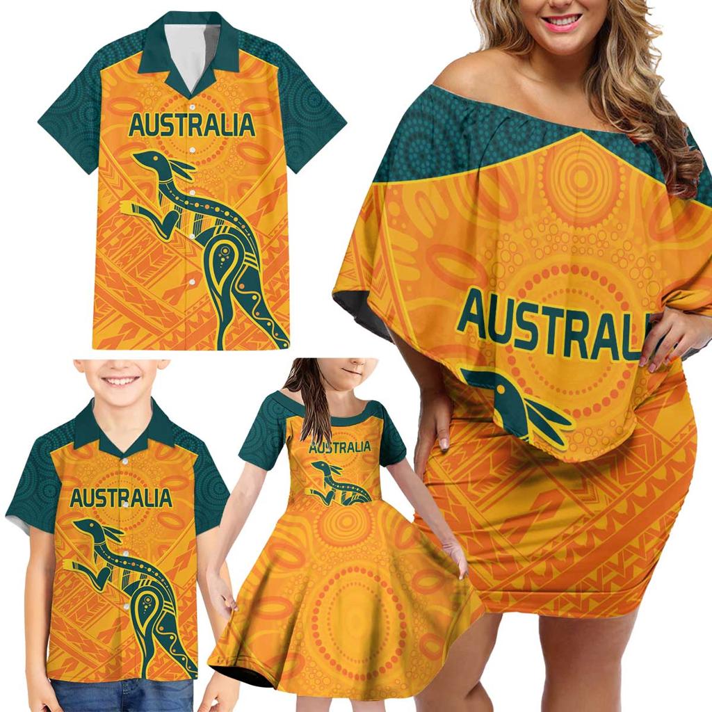 Custom Australia Rugby Family Matching Off Shoulder Short Dress and Hawaiian Shirt Summer Paris 2024