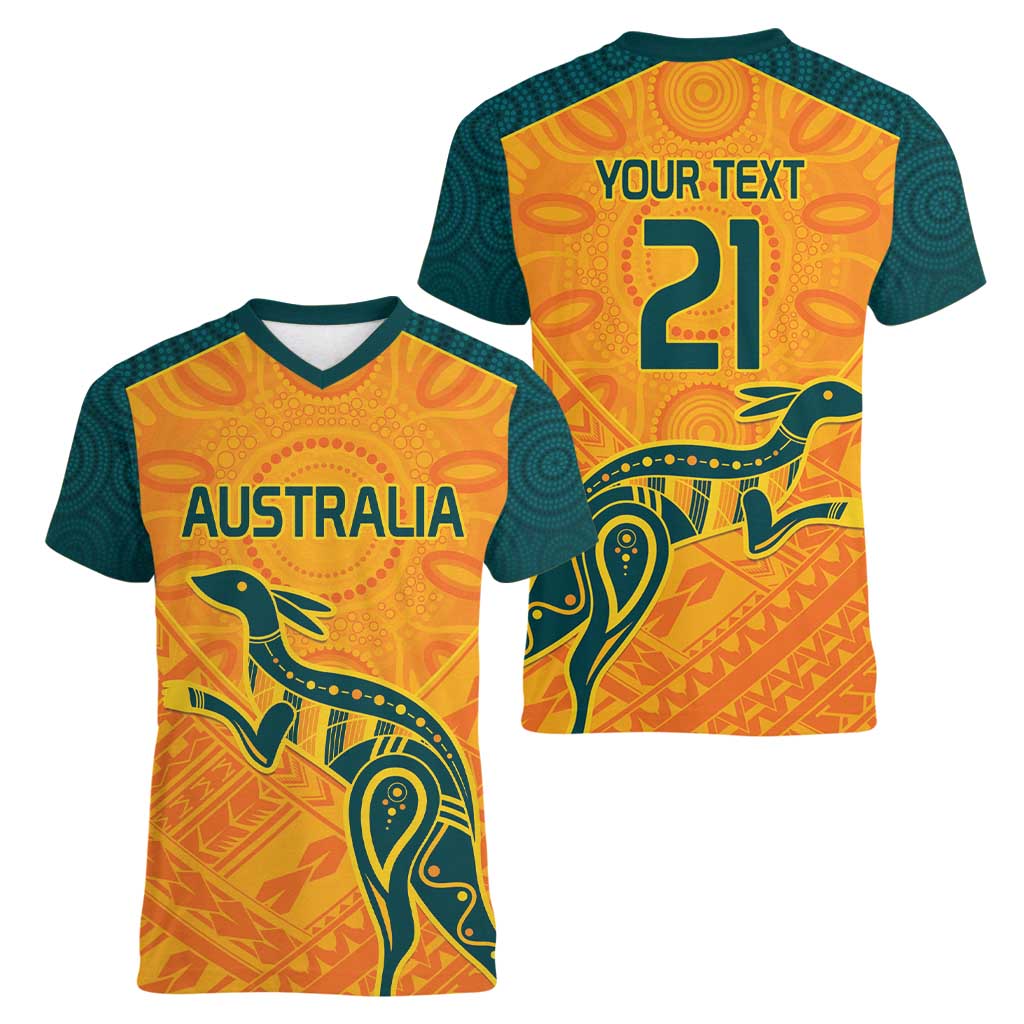 Custom Australia Rugby Women V-Neck T-Shirt Summer Paris 2024