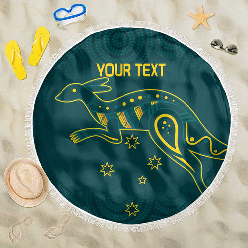 Custom Australia Rugby Beach Blanket Proud of Aussie Kangaroo