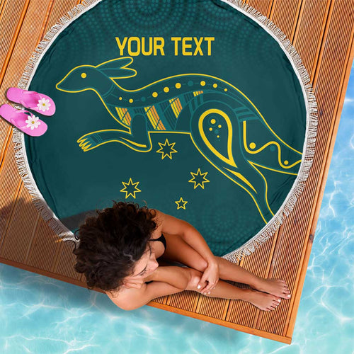 Custom Australia Rugby Beach Blanket Proud of Aussie Kangaroo