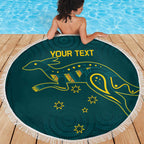 Custom Australia Rugby Beach Blanket Proud of Aussie Kangaroo
