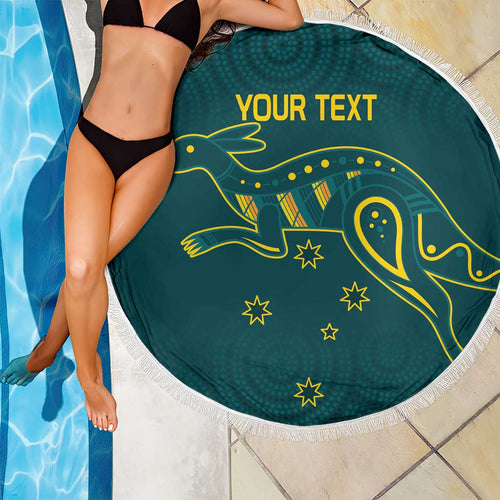 Custom Australia Rugby Beach Blanket Proud of Aussie Kangaroo