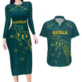 Custom Australia Rugby Couples Matching Long Sleeve Bodycon Dress and Hawaiian Shirt Proud of Aussie Kangaroo