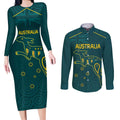 Custom Australia Rugby Couples Matching Long Sleeve Bodycon Dress and Long Sleeve Button Shirt Proud of Aussie Kangaroo