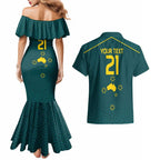 Custom Australia Rugby Couples Matching Mermaid Dress and Hawaiian Shirt Proud of Aussie Kangaroo