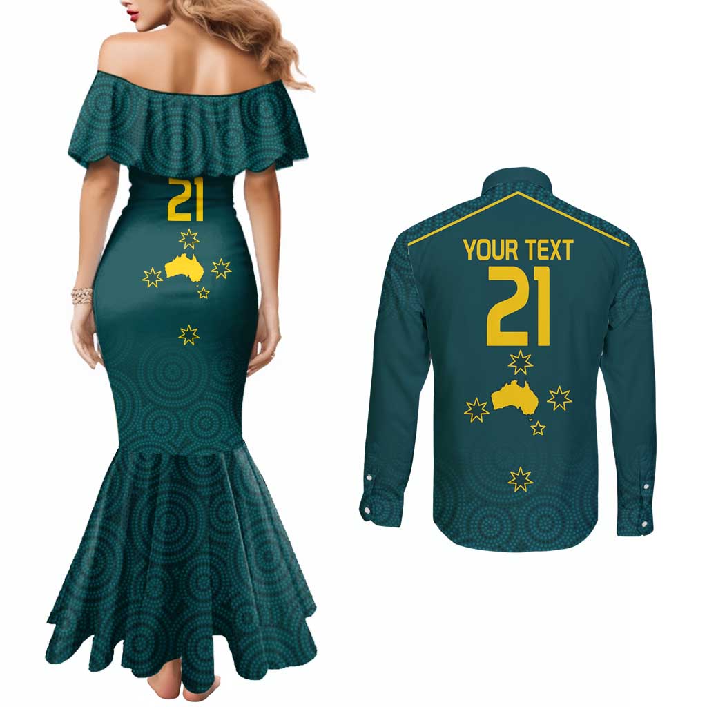 Custom Australia Rugby Couples Matching Mermaid Dress and Long Sleeve Button Shirt Proud of Aussie Kangaroo