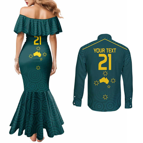 Custom Australia Rugby Couples Matching Mermaid Dress and Long Sleeve Button Shirt Proud of Aussie Kangaroo