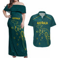 Custom Australia Rugby Couples Matching Off Shoulder Maxi Dress and Hawaiian Shirt Proud of Aussie Kangaroo