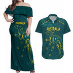 Custom Australia Rugby Couples Matching Off Shoulder Maxi Dress and Hawaiian Shirt Proud of Aussie Kangaroo
