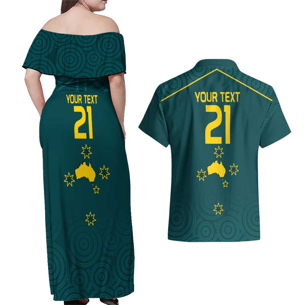 Custom Australia Rugby Couples Matching Off Shoulder Maxi Dress and Hawaiian Shirt Proud of Aussie Kangaroo