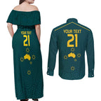 Custom Australia Rugby Couples Matching Off Shoulder Maxi Dress and Long Sleeve Button Shirt Proud of Aussie Kangaroo