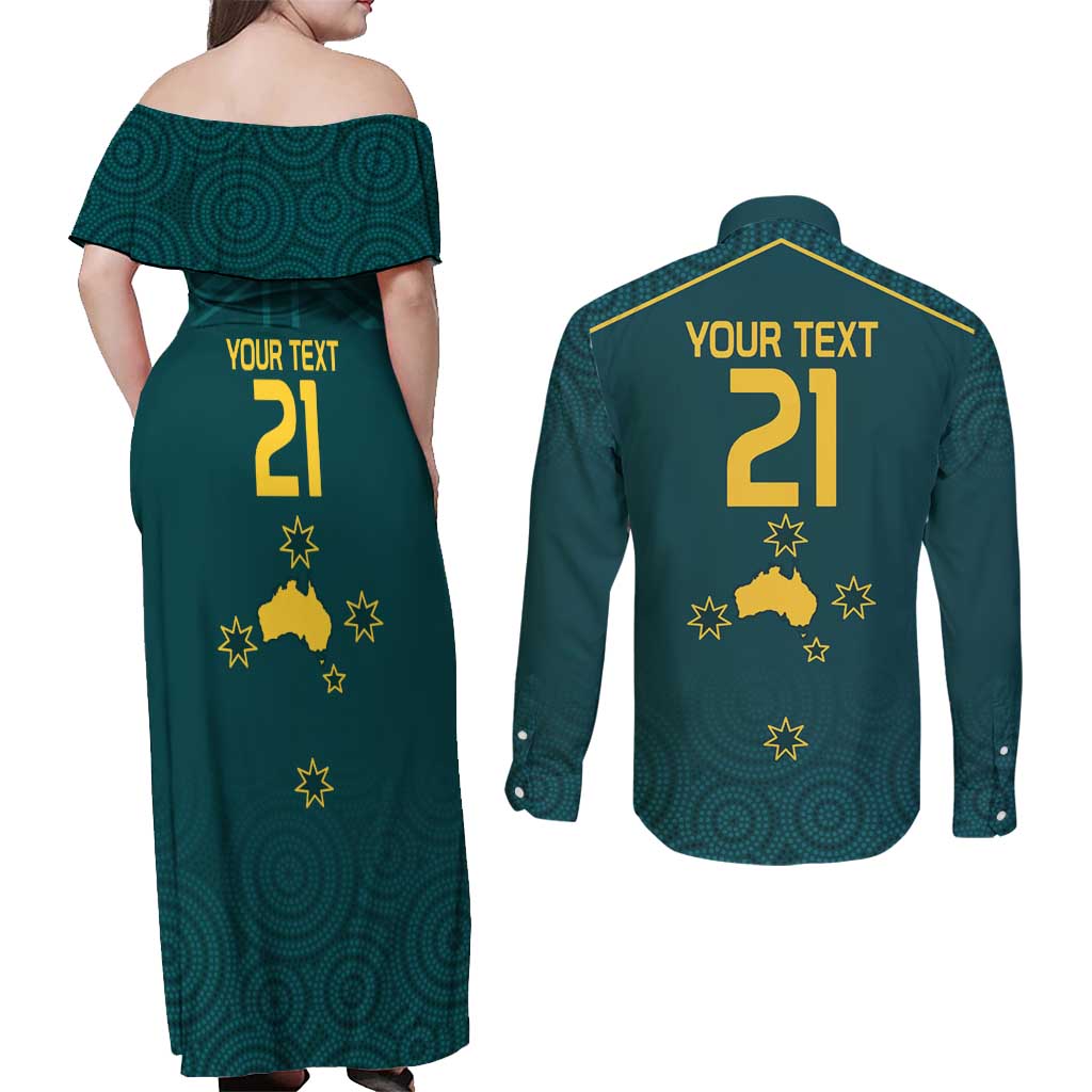 Custom Australia Rugby Couples Matching Off Shoulder Maxi Dress and Long Sleeve Button Shirt Proud of Aussie Kangaroo