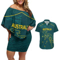 Custom Australia Rugby Couples Matching Off Shoulder Short Dress and Hawaiian Shirt Proud of Aussie Kangaroo