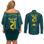 Custom Australia Rugby Couples Matching Off Shoulder Short Dress and Long Sleeve Button Shirt Proud of Aussie Kangaroo