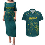 Custom Australia Rugby Couples Matching Puletasi and Hawaiian Shirt Proud of Aussie Kangaroo