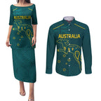 Custom Australia Rugby Couples Matching Puletasi and Long Sleeve Button Shirt Proud of Aussie Kangaroo