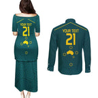 Custom Australia Rugby Couples Matching Puletasi and Long Sleeve Button Shirt Proud of Aussie Kangaroo