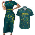Custom Australia Rugby Couples Matching Short Sleeve Bodycon Dress and Hawaiian Shirt Proud of Aussie Kangaroo