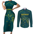Custom Australia Rugby Couples Matching Short Sleeve Bodycon Dress and Long Sleeve Button Shirt Proud of Aussie Kangaroo
