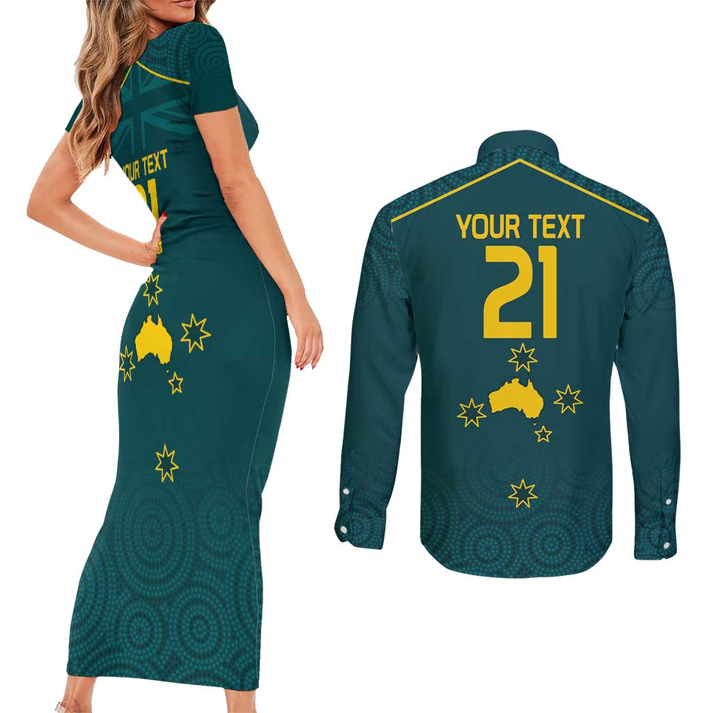 Custom Australia Rugby Couples Matching Short Sleeve Bodycon Dress and Long Sleeve Button Shirt Proud of Aussie Kangaroo