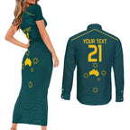 Custom Australia Rugby Couples Matching Short Sleeve Bodycon Dress and Long Sleeve Button Shirt Proud of Aussie Kangaroo