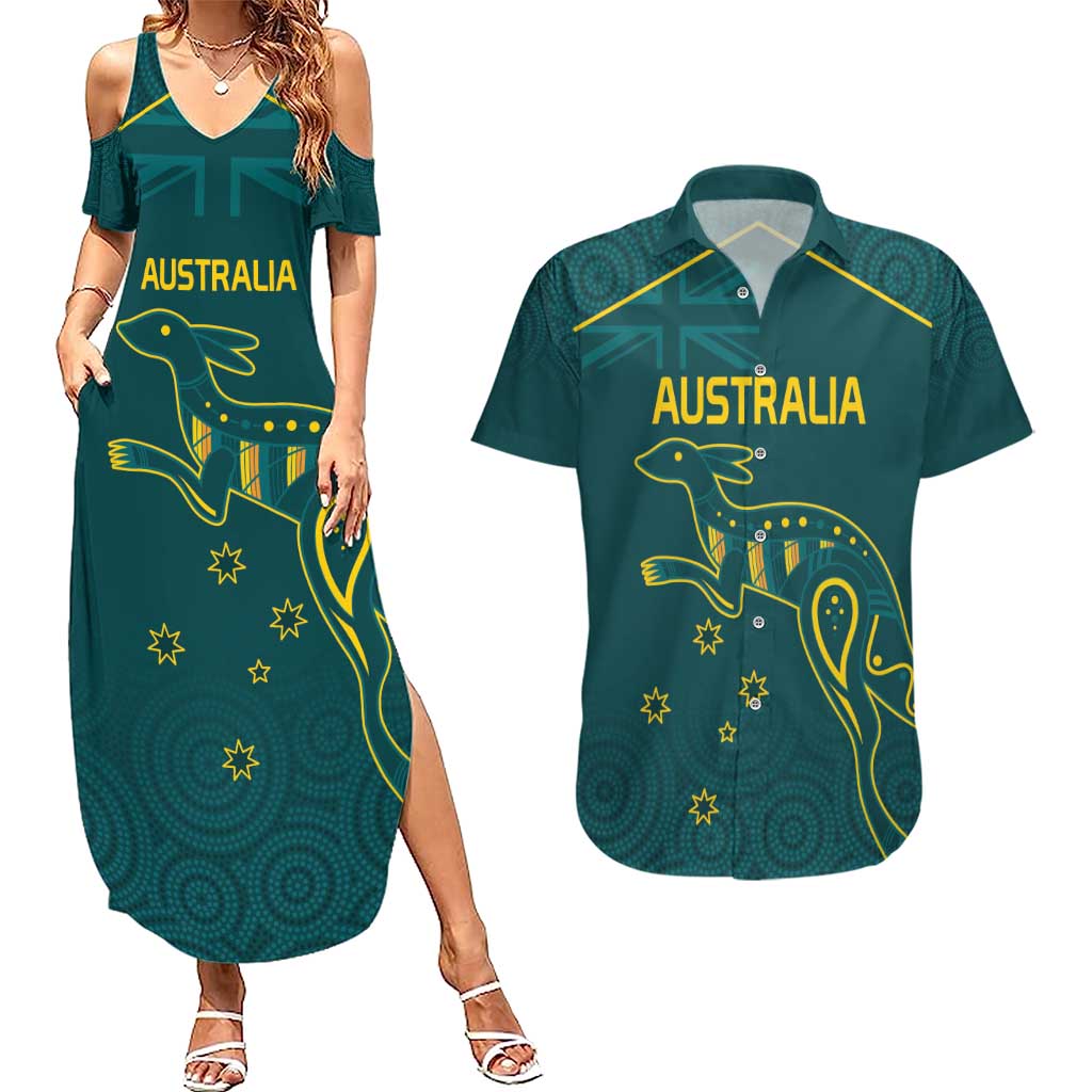 Custom Australia Rugby Couples Matching Summer Maxi Dress and Hawaiian Shirt Proud of Aussie Kangaroo
