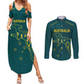 Custom Australia Rugby Couples Matching Summer Maxi Dress and Long Sleeve Button Shirt Proud of Aussie Kangaroo