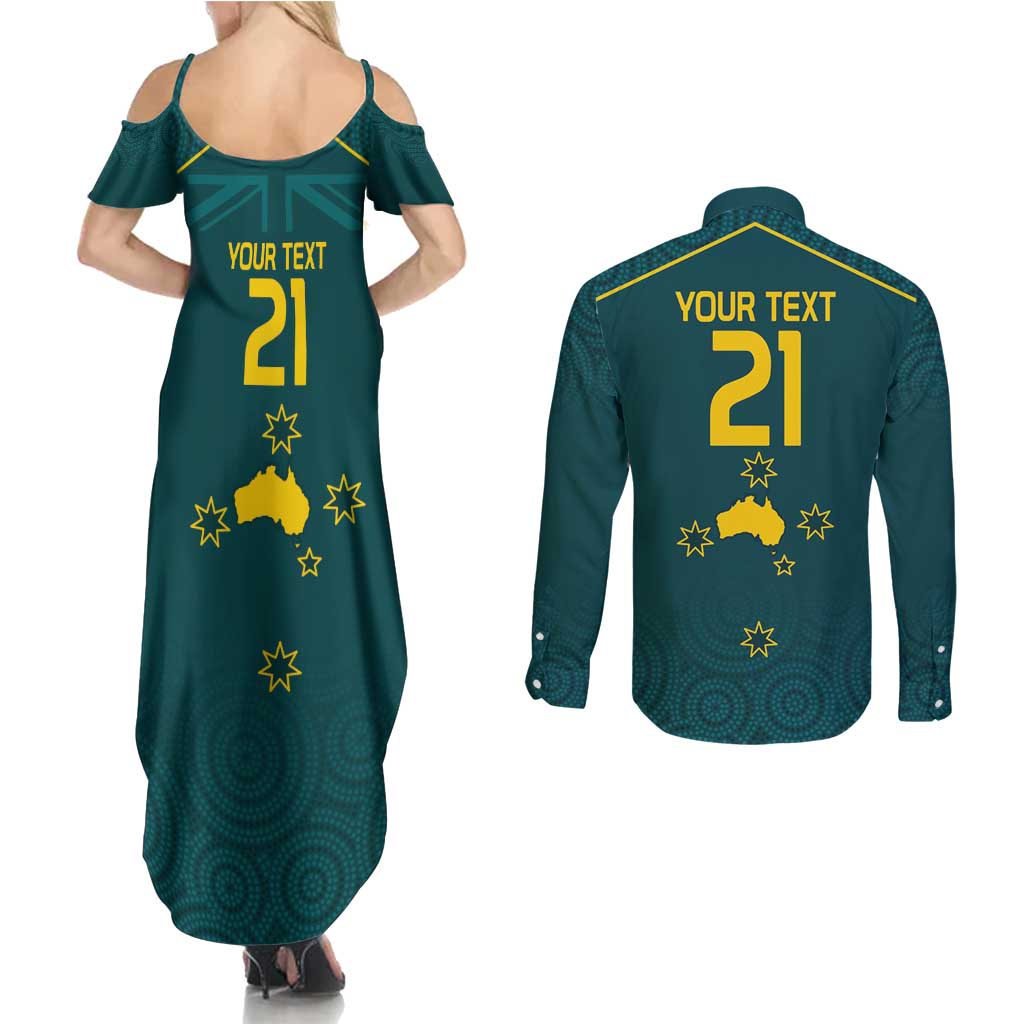 Custom Australia Rugby Couples Matching Summer Maxi Dress and Long Sleeve Button Shirt Proud of Aussie Kangaroo