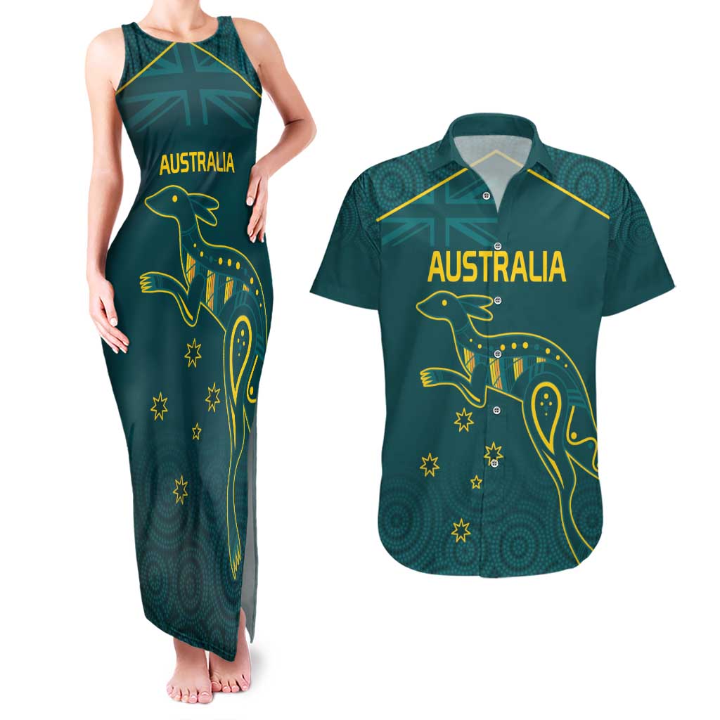 Custom Australia Rugby Couples Matching Tank Maxi Dress and Hawaiian Shirt Proud of Aussie Kangaroo