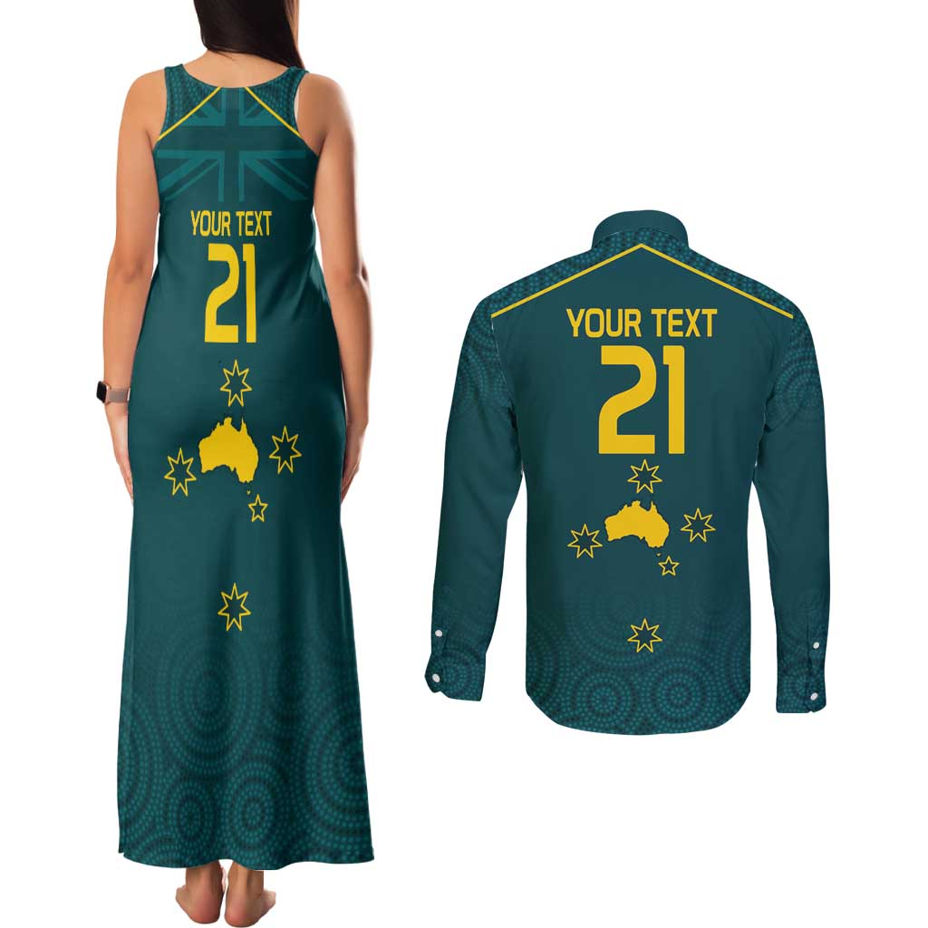 Custom Australia Rugby Couples Matching Tank Maxi Dress and Long Sleeve Button Shirt Proud of Aussie Kangaroo