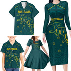 Custom Australia Rugby Family Matching Long Sleeve Bodycon Dress and Hawaiian Shirt Proud of Aussie Kangaroo