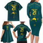 Custom Australia Rugby Family Matching Long Sleeve Bodycon Dress and Hawaiian Shirt Proud of Aussie Kangaroo