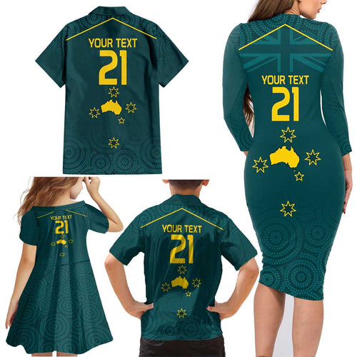 Custom Australia Rugby Family Matching Long Sleeve Bodycon Dress and Hawaiian Shirt Proud of Aussie Kangaroo