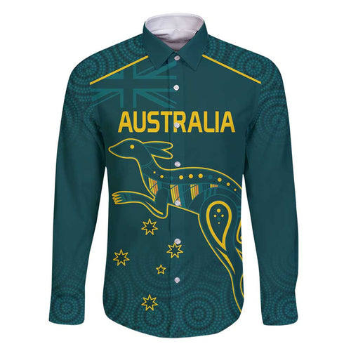 Custom Australia Rugby Family Matching Long Sleeve Bodycon Dress and Hawaiian Shirt Proud of Aussie Kangaroo