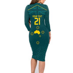 Custom Australia Rugby Family Matching Long Sleeve Bodycon Dress and Hawaiian Shirt Proud of Aussie Kangaroo