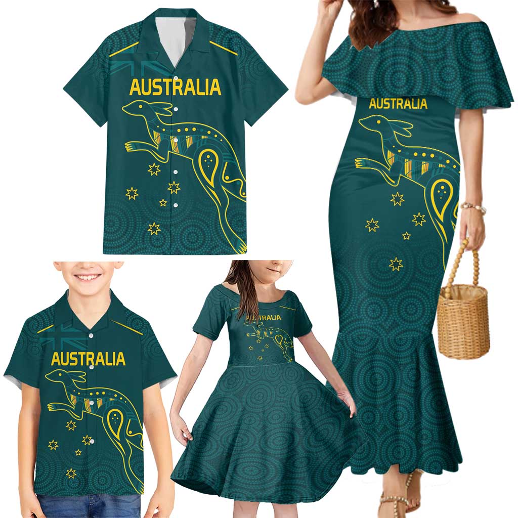 Custom Australia Rugby Family Matching Mermaid Dress and Hawaiian Shirt Proud of Aussie Kangaroo