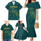 Custom Australia Rugby Family Matching Mermaid Dress and Hawaiian Shirt Proud of Aussie Kangaroo
