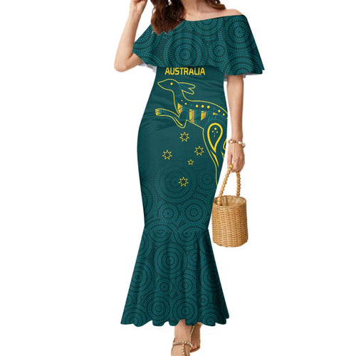 Custom Australia Rugby Family Matching Mermaid Dress and Hawaiian Shirt Proud of Aussie Kangaroo