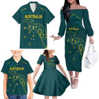 Custom Australia Rugby Family Matching Off The Shoulder Long Sleeve Dress and Hawaiian Shirt Proud of Aussie Kangaroo