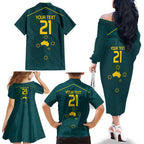 Custom Australia Rugby Family Matching Off The Shoulder Long Sleeve Dress and Hawaiian Shirt Proud of Aussie Kangaroo