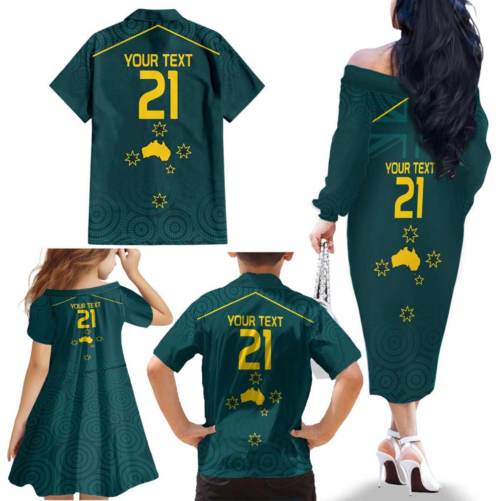 Custom Australia Rugby Family Matching Off The Shoulder Long Sleeve Dress and Hawaiian Shirt Proud of Aussie Kangaroo