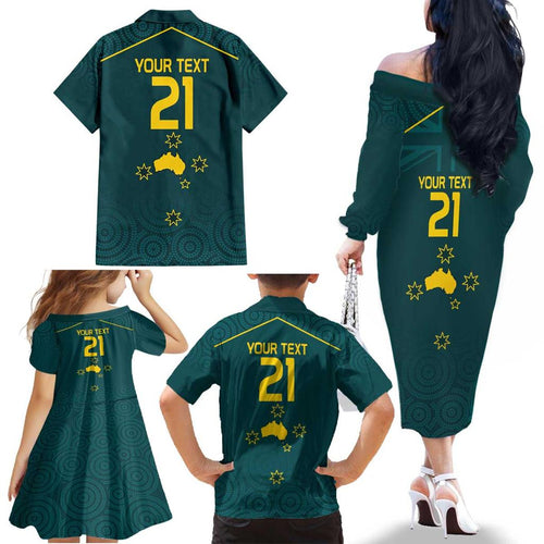 Custom Australia Rugby Family Matching Off The Shoulder Long Sleeve Dress and Hawaiian Shirt Proud of Aussie Kangaroo
