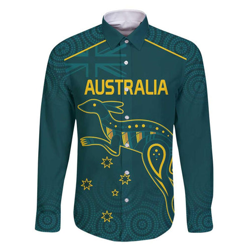 Custom Australia Rugby Family Matching Off The Shoulder Long Sleeve Dress and Hawaiian Shirt Proud of Aussie Kangaroo