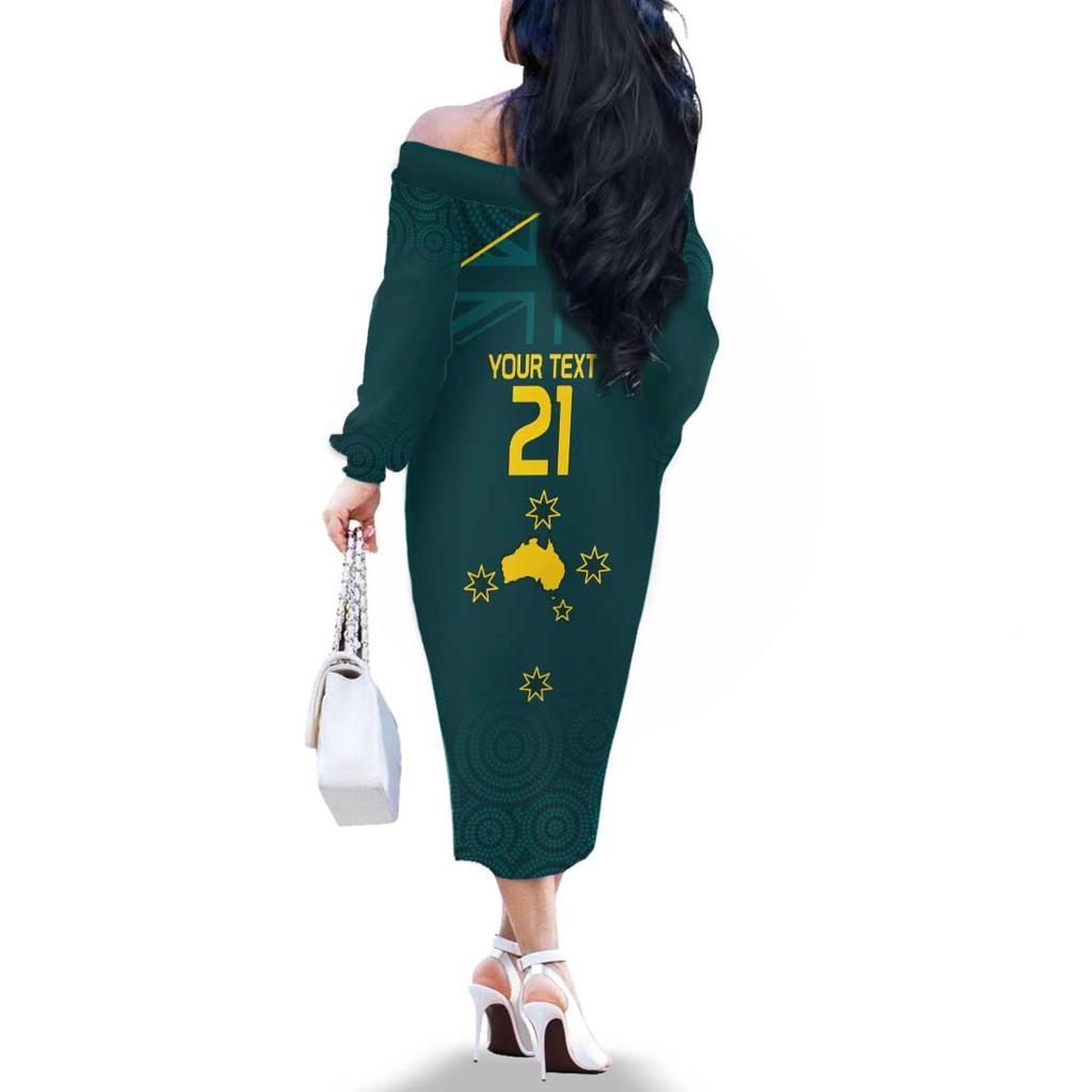 Custom Australia Rugby Family Matching Off The Shoulder Long Sleeve Dress and Hawaiian Shirt Proud of Aussie Kangaroo