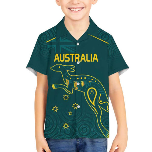 Custom Australia Rugby Family Matching Off The Shoulder Long Sleeve Dress and Hawaiian Shirt Proud of Aussie Kangaroo