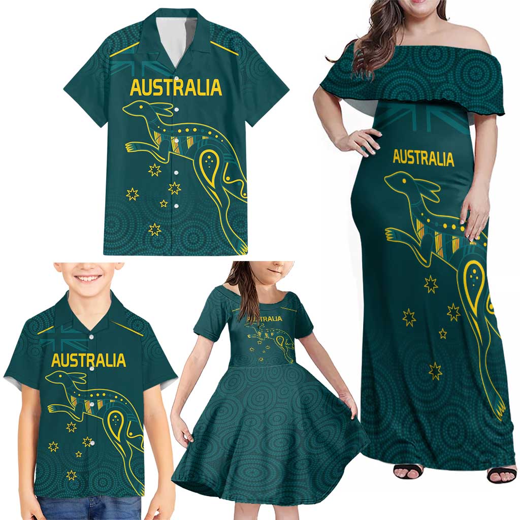 Custom Australia Rugby Family Matching Off Shoulder Maxi Dress and Hawaiian Shirt Proud of Aussie Kangaroo