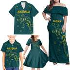 Custom Australia Rugby Family Matching Off Shoulder Maxi Dress and Hawaiian Shirt Proud of Aussie Kangaroo